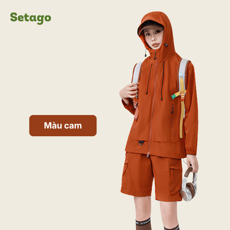 Bộ quần short và áo khoác chống nắng Macca chất liệu lụa băng thoáng mát