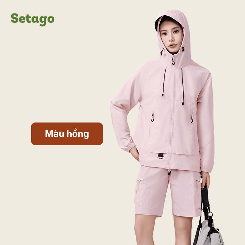 Bộ quần short và áo khoác chống nắng Macca chất liệu lụa băng thoáng mát