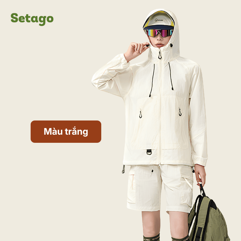 Bộ quần short và áo khoác chống nắng Macca chất liệu lụa băng thoáng mát