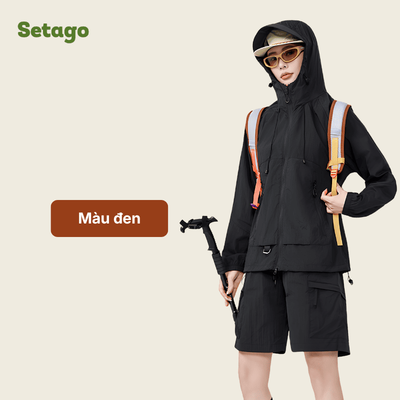 Bộ quần short và áo khoác chống nắng Macca chất liệu lụa băng thoáng mát