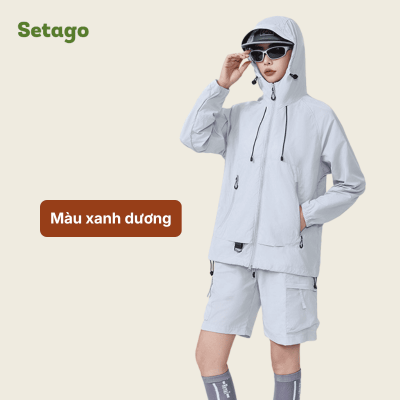 Bộ quần short và áo khoác chống nắng Macca chất liệu lụa băng thoáng mát