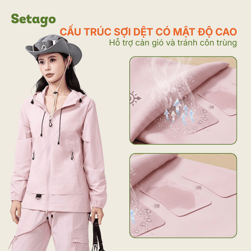 Bộ quần short và áo khoác chống nắng Macca chất liệu lụa băng thoáng mát