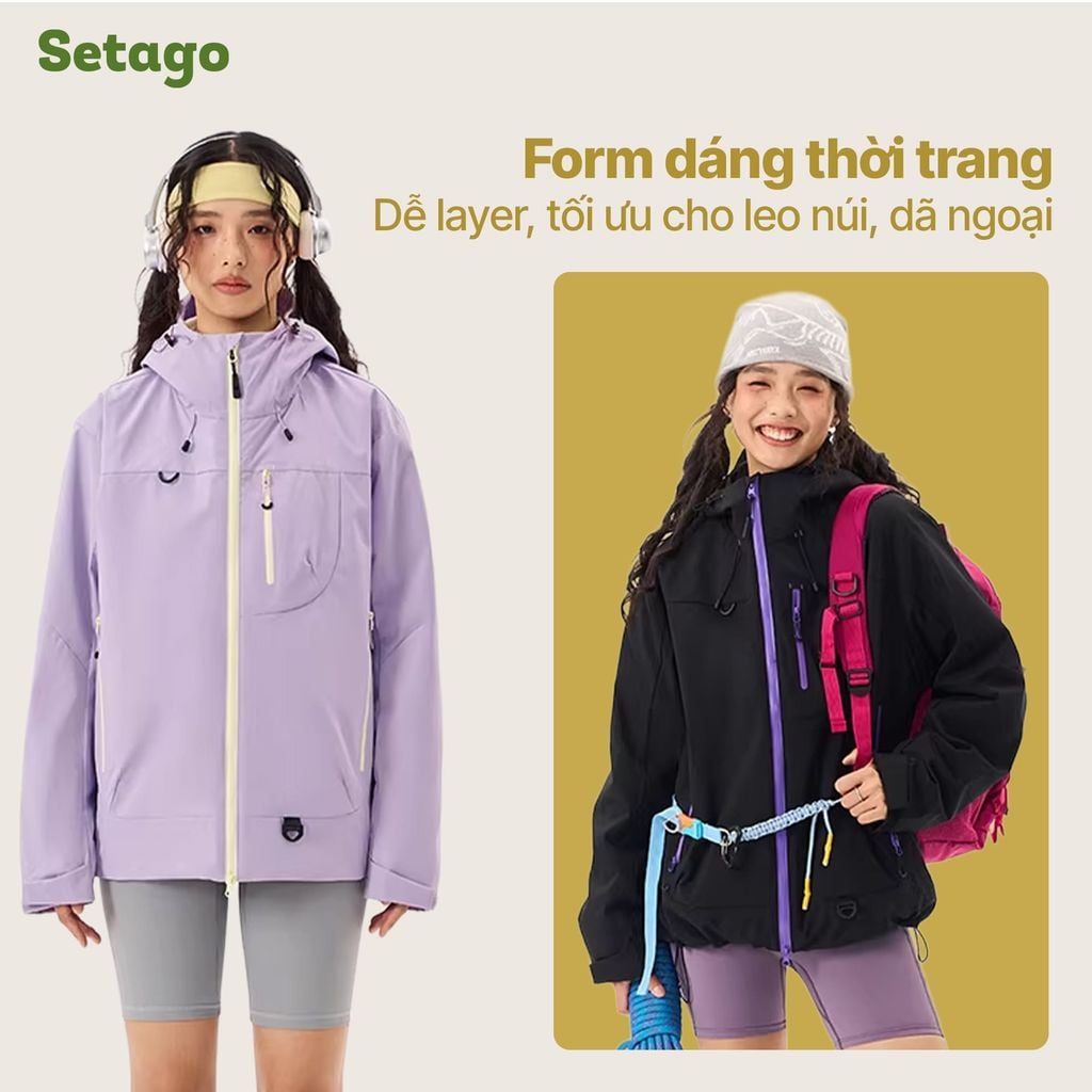 Áo khoác leo núi Nordic Pro – 2 lớp tách rời chống nước, cản gió & lót nỉ ô vuông