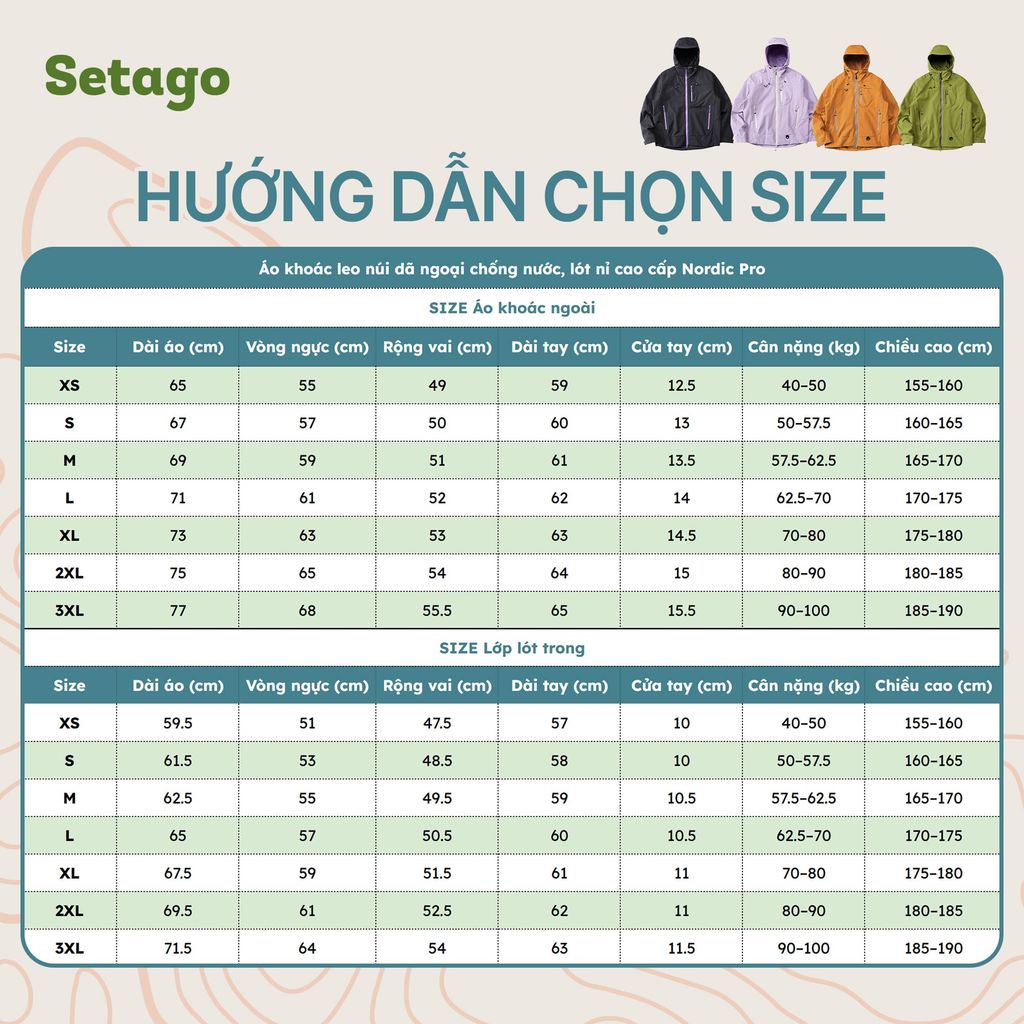 Áo khoác leo núi Nordic Pro – 2 lớp tách rời chống nước, cản gió & lót nỉ ô vuông