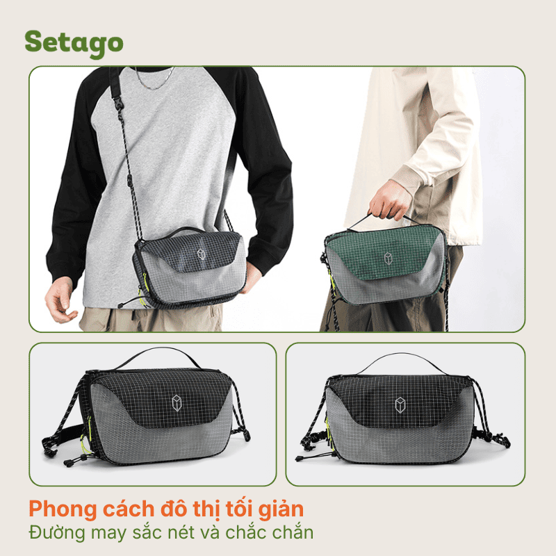 Túi đeo chéo thông minh Metro vải nylon họa tiết kẻ ô kháng nước