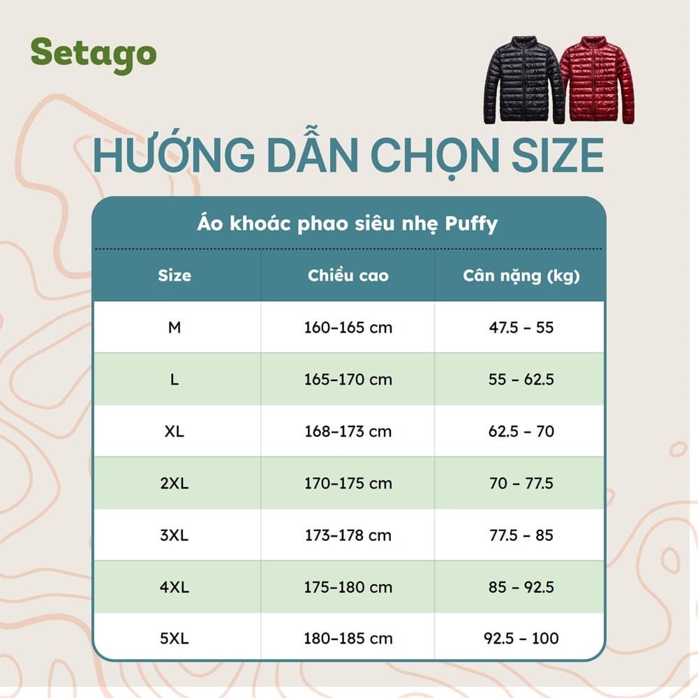 Áo khoác phao Puffy Setago siêu nhẹ 200g