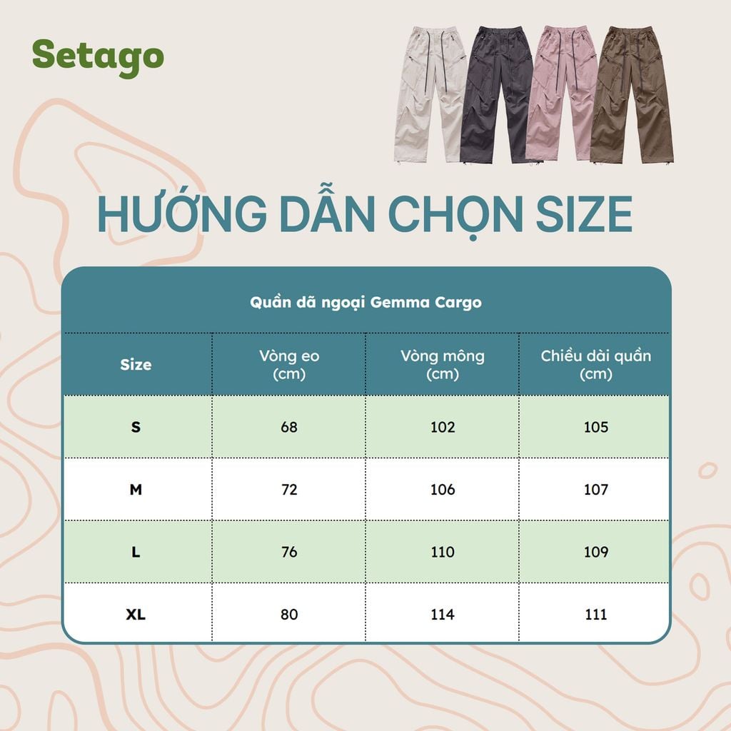 Quần dã ngoại ống cong Gemma vải gió kháng nước, nhẹ thoáng, thời trang