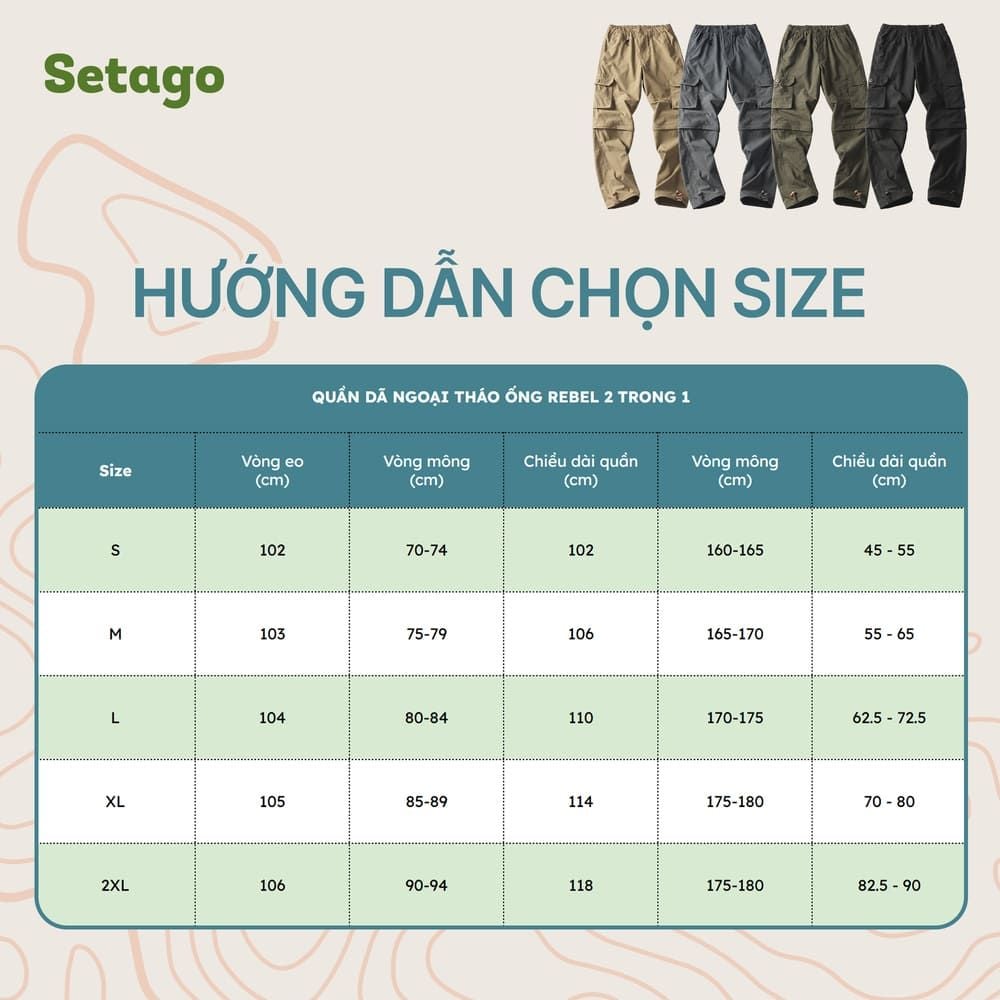 Quần dã ngoại, leo núi tháo ống 2 trong 1 Rebel đa năng, nhẹ thoáng, kháng nước, nhanh khô