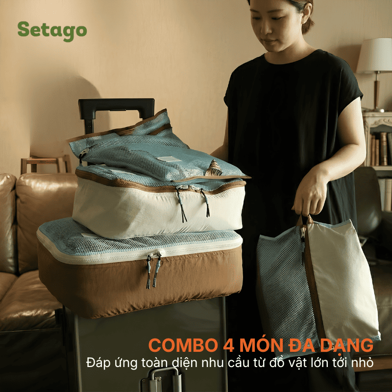 Bộ 4 túi xếp đồ vali du lịch, công tác Free Travel thiết kế cá tính, tiện lợi, gọn nhẹ, chất liệu cao cấp