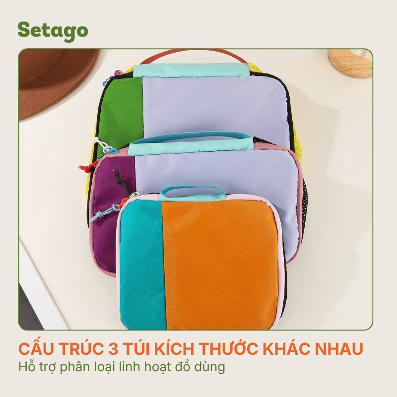Bộ 3 túi xếp đồ vali du lịch, công tác Dopamin màu sắc nổi bật, tiện lợi, gọn nhẹ