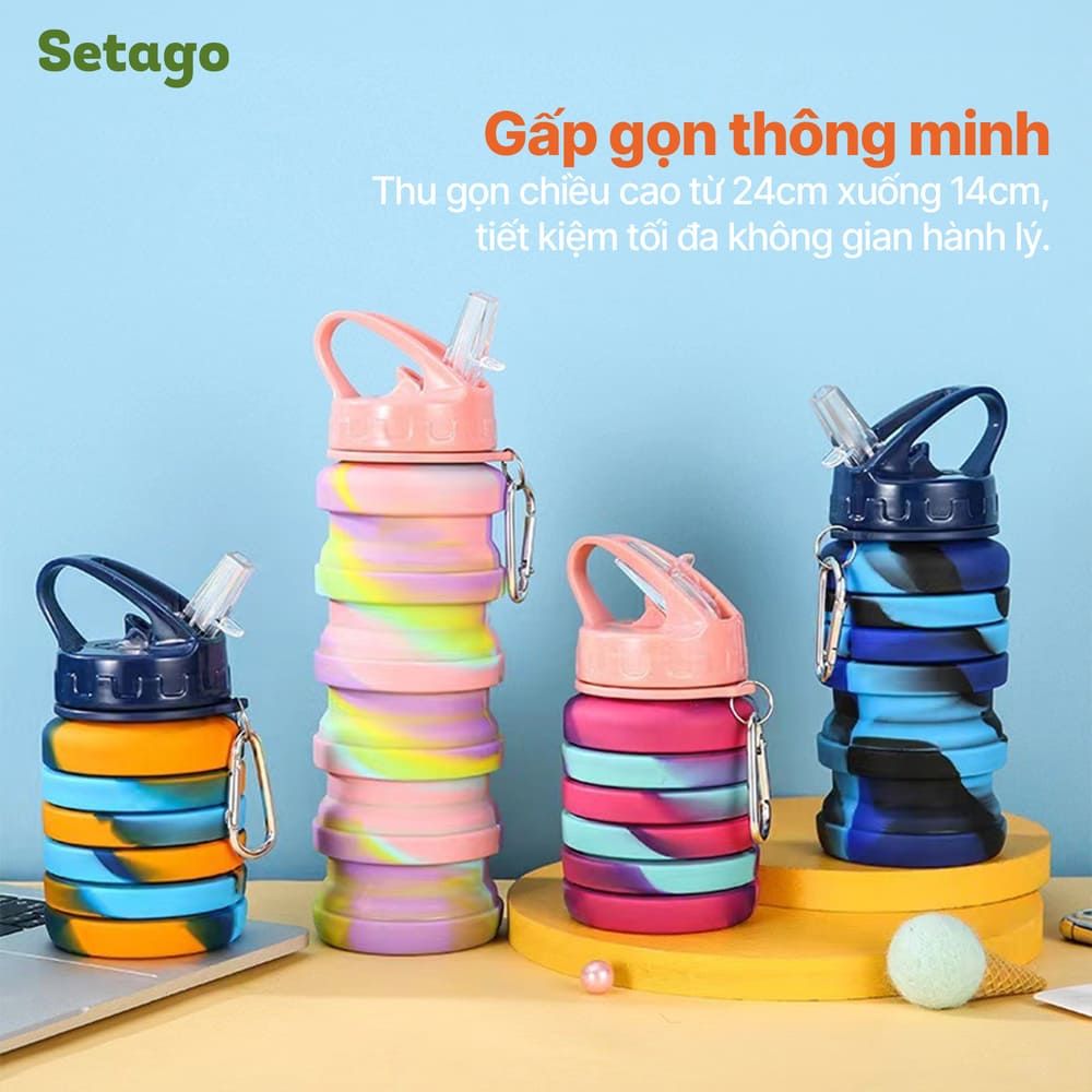 Bình nước thể thao, du lịch gấp gọn Telec cá tính, đa năng, tiện lợi