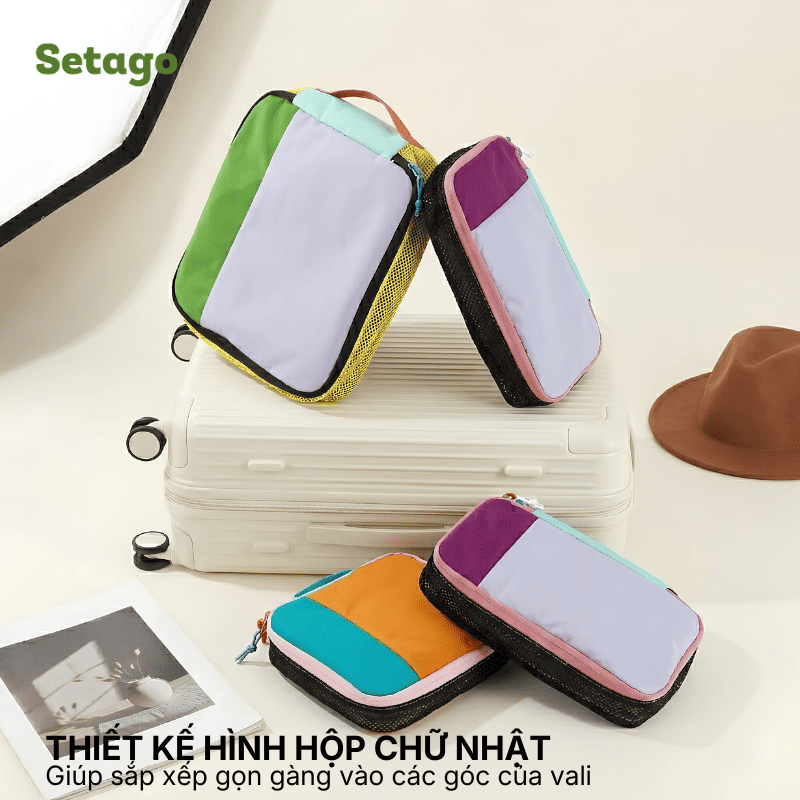 Bộ 3 túi xếp đồ vali du lịch, công tác Dopamin màu sắc nổi bật, tiện lợi, gọn nhẹ