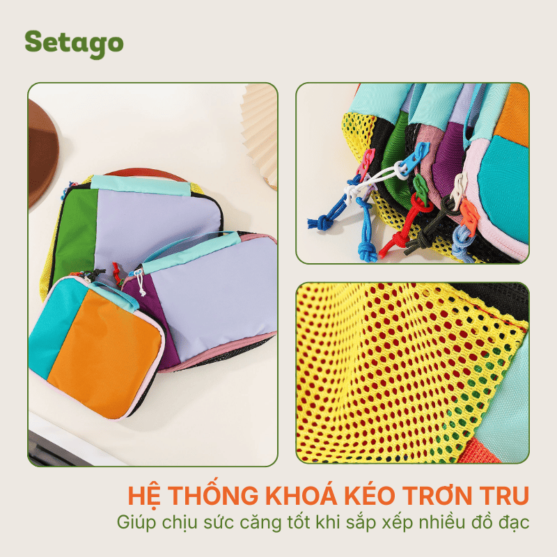 Bộ 3 túi xếp đồ vali du lịch, công tác Dopamin màu sắc nổi bật, tiện lợi, gọn nhẹ