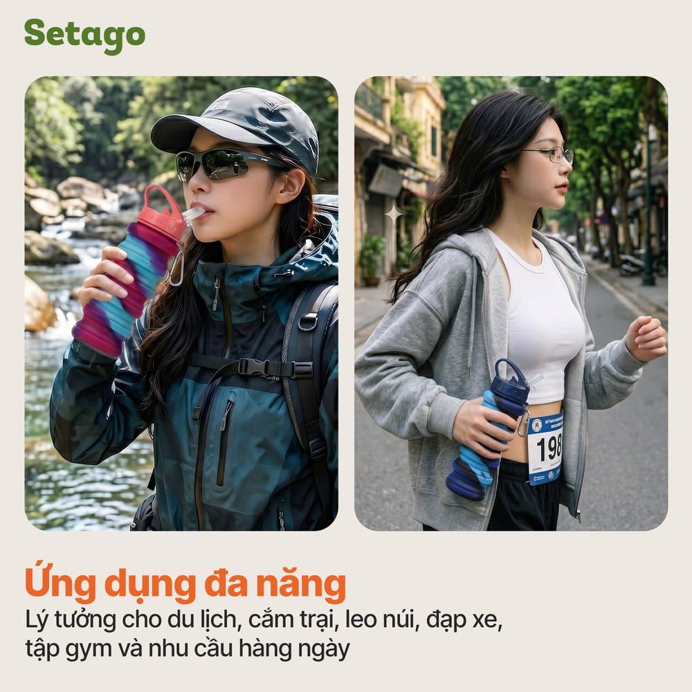 Bình nước thể thao, du lịch gấp gọn Telec cá tính, đa năng, tiện lợi