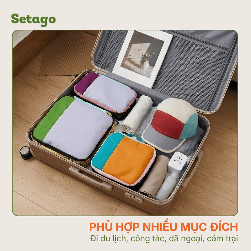 Bộ 3 túi xếp đồ vali du lịch, công tác Dopamin màu sắc nổi bật, tiện lợi, gọn nhẹ