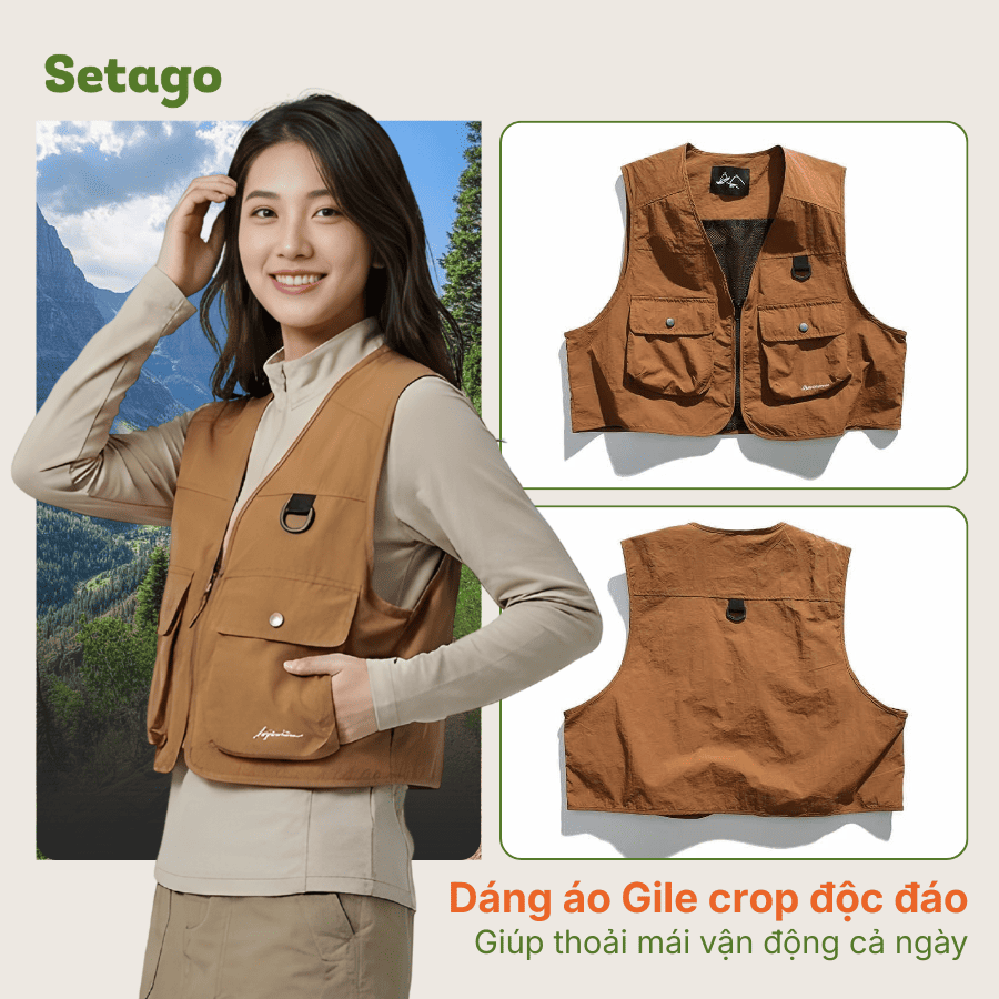 Áo gile Finn Finn dã ngoại dáng crop đa năng