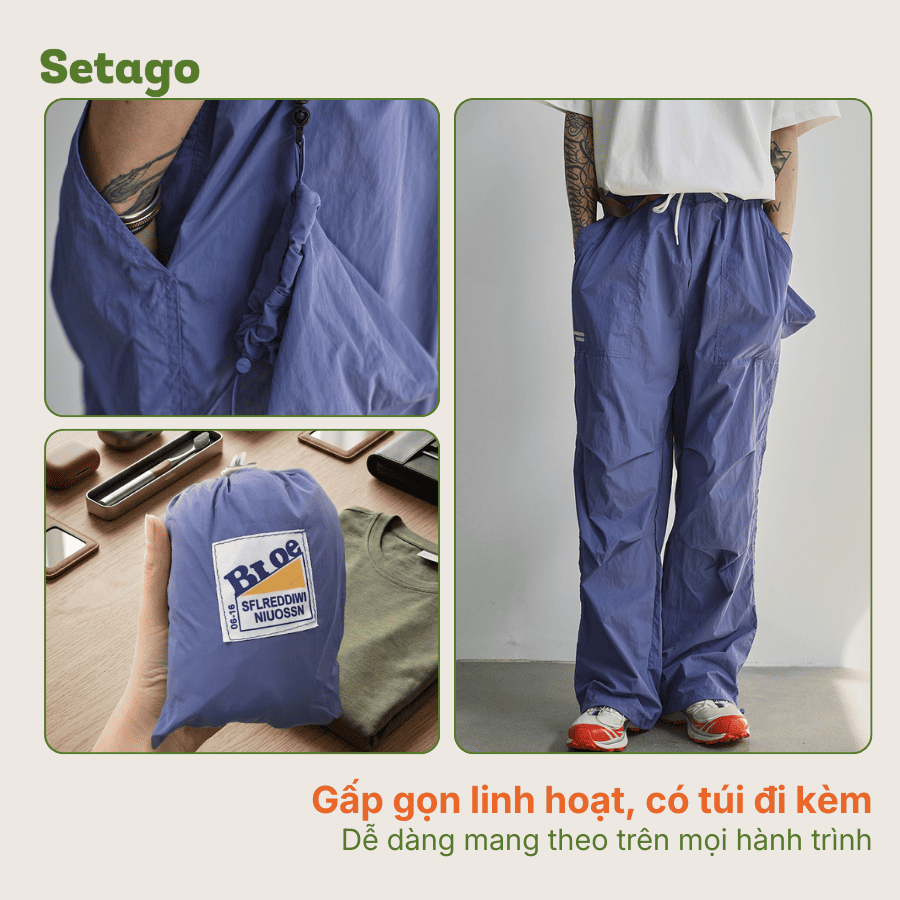 Quần gió Aero ống rộng chống nước nhanh khô