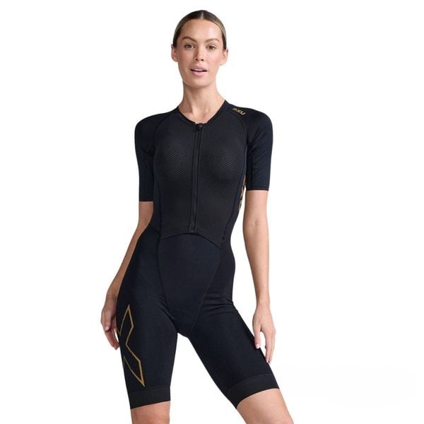 Bộ Quần Áo Ba Môn Phối Hợp Nữ 2XU Light Speed Sleeved Trisuit - Black/Gold