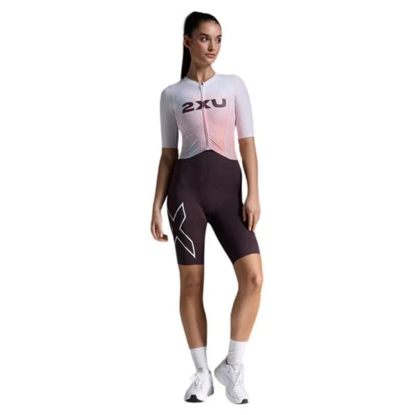 Bộ Quần Áo Ba Môn Phối Hợp Nữ 2XU Light Speedreact Sleeved Trisuit - WHT/POR