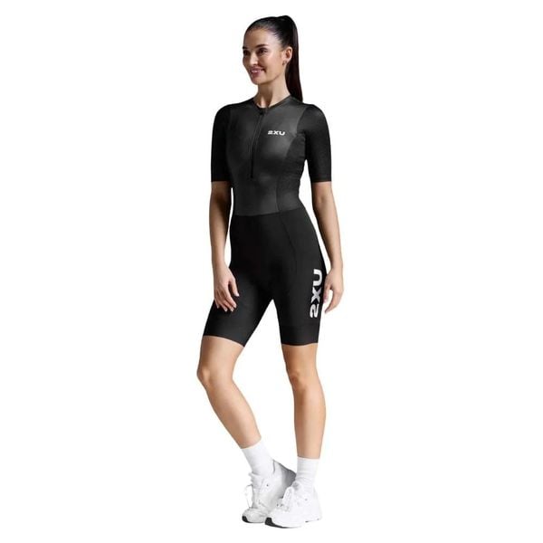 Bộ Quần Áo Ba Môn Phối Hợp Nữ 2XU Aero Hex Sleeved Trisuit - BLK/WHT
