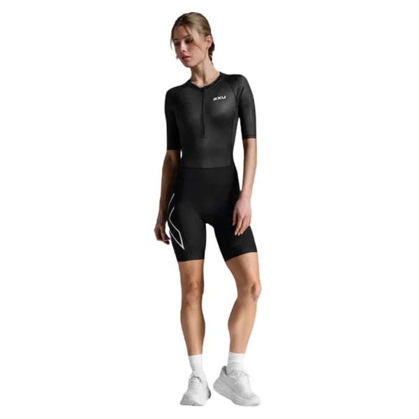Bộ Quần Áo Ba Môn Phối Hợp Nữ 2XU Core Sleeved Trisuit - BLK/WHT