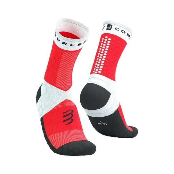 Tất Chạy Bộ Compressport Ultra Trail Socks V2.0-White/Fluo Red