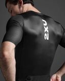  Áo Ba Môn Phối Hợp Nam Triathlon 2XU Aero Hex Tri Sleeved Top - BLK/WHT 