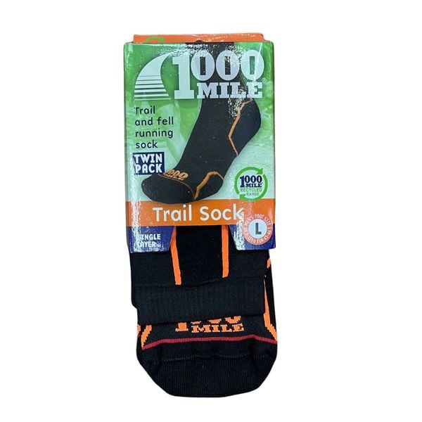 Tất chạy địa hình 1000 Mile Trail Sock Repreve (Bộ 2 đôi) - Black/Orange + Black/Green