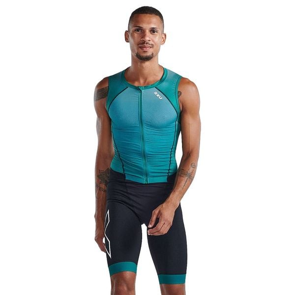 Bộ Quần Áo Ba Môn Nam 2XU Light Speed Front Zip Trisuit - Forest Green/Raft