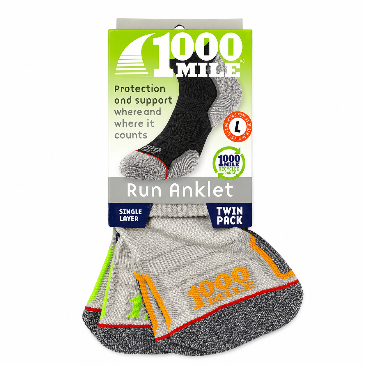  Tất chạy bộ 1000 Mile Run Anklet Repreve Single Layer - Twin Pack (2 đôi) - Black 