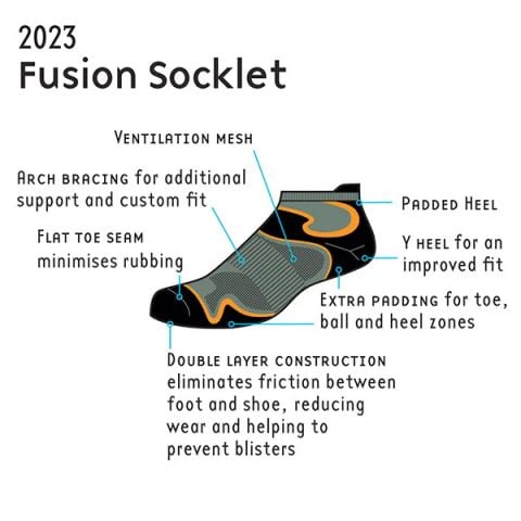 Tất Chạy Bộ 2 lớp 1000 Mile Fusion Double Layer Socklet - Black/Orange