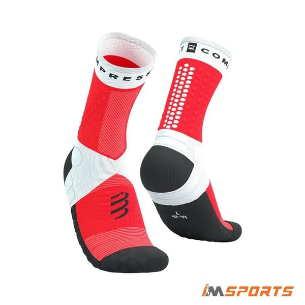 Tất Chạy Bộ Compressport Ultra Trail Socks V2.0-White/Fluo Red