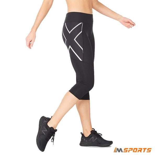 Quần Bó Cơ Chạy Bộ Nữ 2XU Aero Vent Mid-Rise Compression 3/4 Tights - Black/Silver