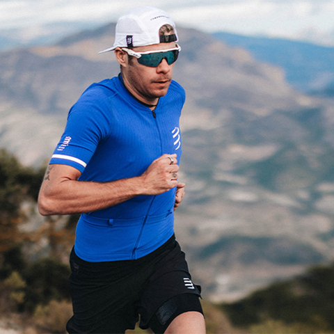 Áo Chạy Địa Hình Nam Compressport Trail Postural SS Top M - Dazzling Blue/White