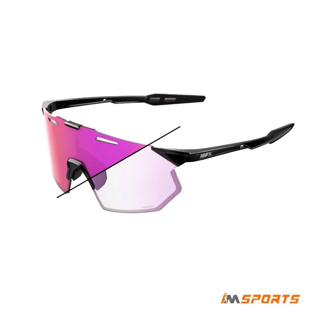  Kính 100% Hypercraft SQ Tròng Đổi Màu - Gloss Black Photochromic Purple Mirror 