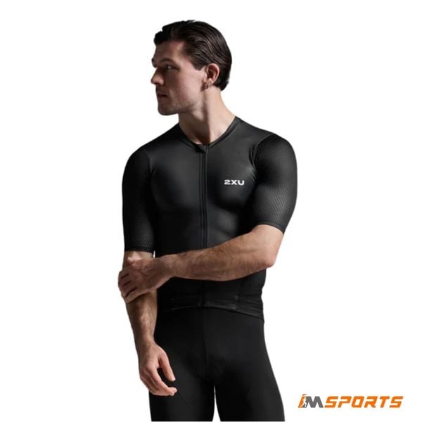 Áo Ba Môn Phối Hợp Nam Triathlon 2XU Aero Hex Tri Sleeved Top - BLK/WHT