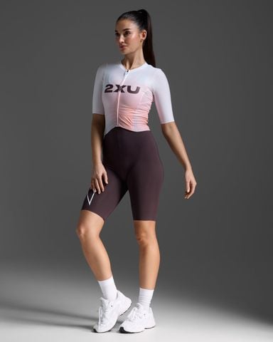 Bộ Quần Áo Ba Môn Phối Hợp Nữ 2XU Light Speedreact Sleeved Trisuit - WHT/POR