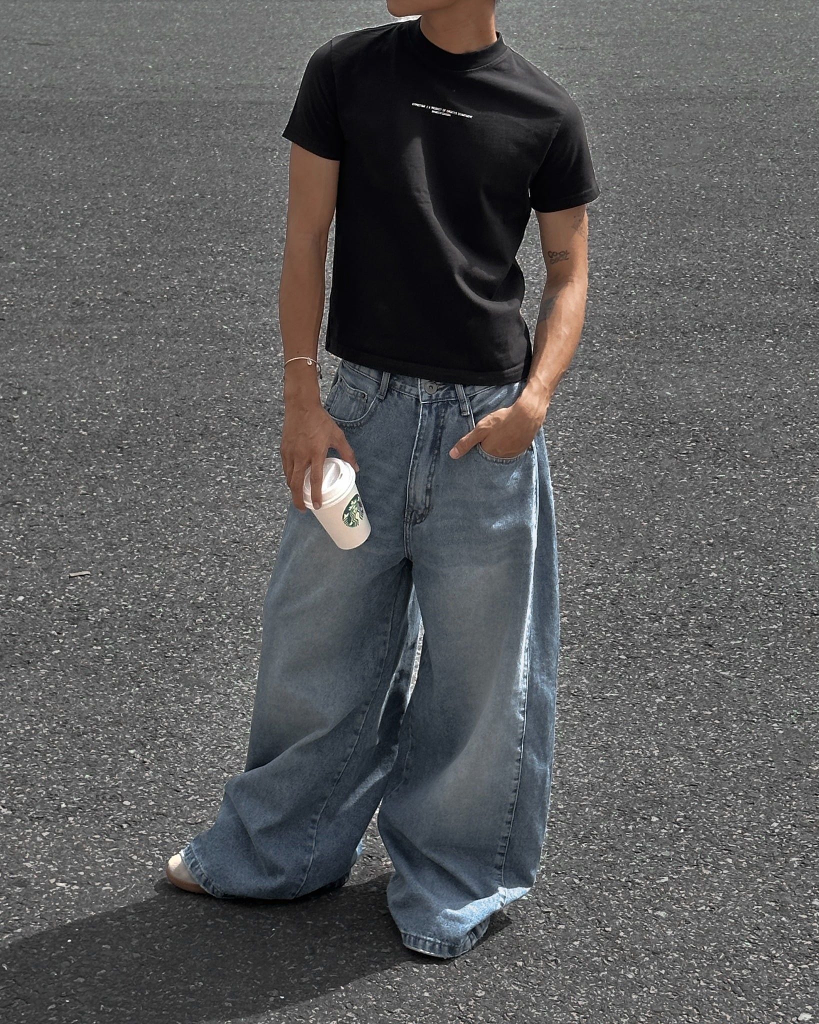  PLEATED WIDE JEANS 