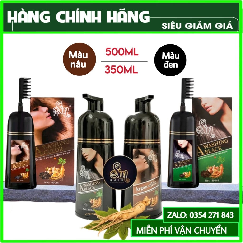 Dầu gội phủ bạc Sin Hair, dầu gội nhân sâm Nhật Bản Mẫu Mới  500ml tặng nón trùm ủ dày