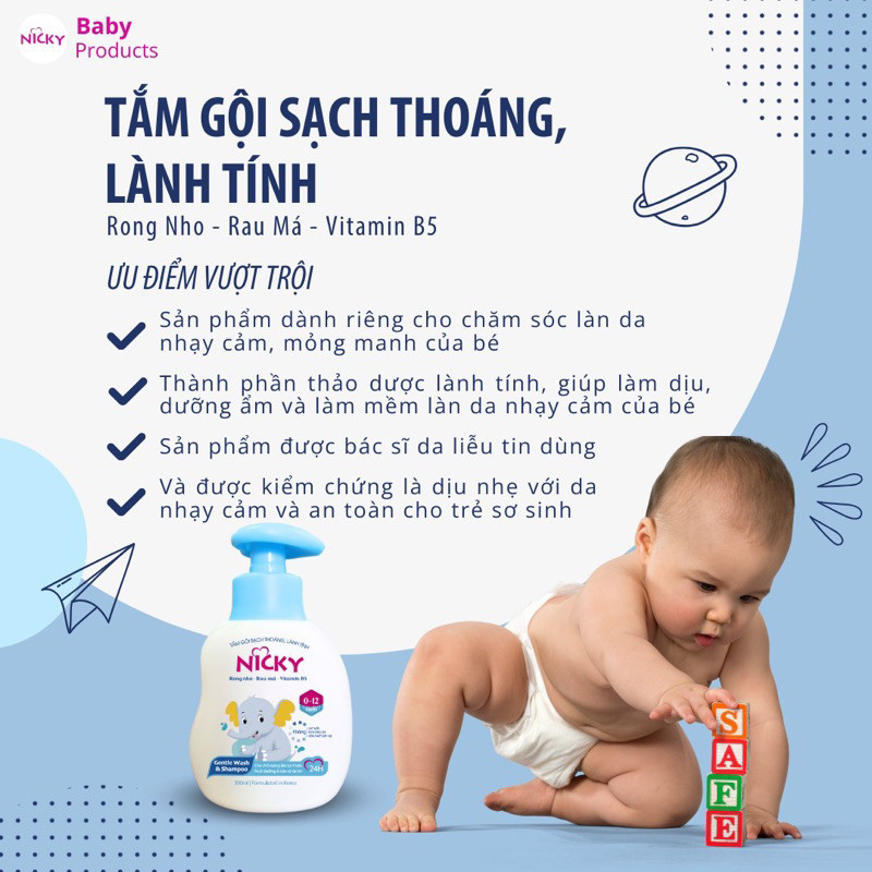 Tắm gội trẻ em Nicky lành tính mềm mượt 300ml az008