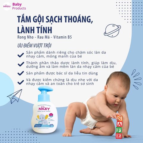 Tắm gội trẻ em Nicky lành tính mềm mượt 300ml az008