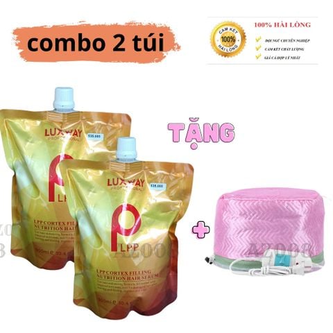 Ủ tóc collagen, hấp ủ phục hồi tóc Lpp Luxway bản GOLD túi 450- 9000ml AZ008 tặng nón trùm ủ dày