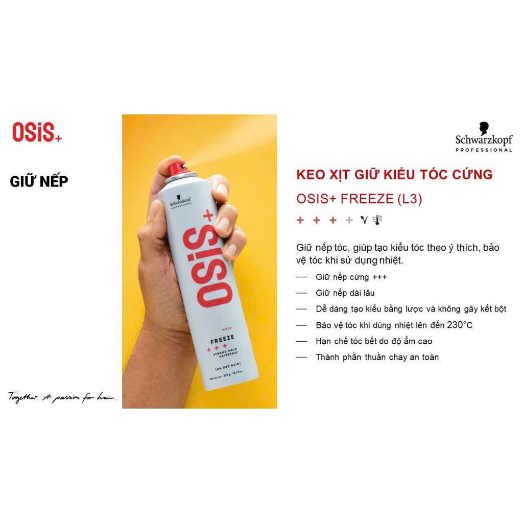 Keo Xịt Giữ Nếp Osis 3+ FREEZE 300ml - Hàng Nhập Đức Chính Hãng