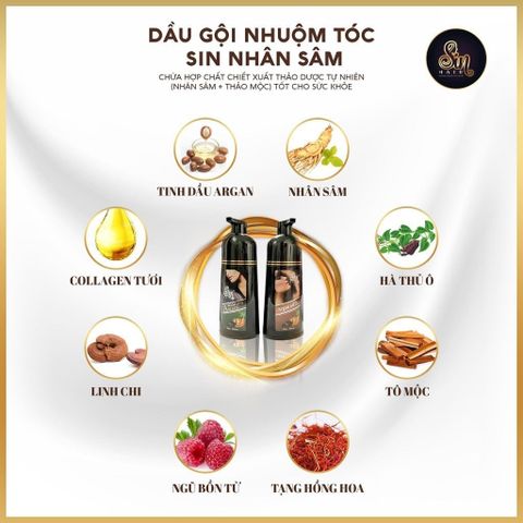 Dầu gội phủ bạc Sin Hair, dầu gội nhân sâm Nhật Bản Mẫu Mới  500ml tặng nón trùm ủ dày