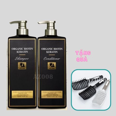 Dầu gội đầu Ailise keratin organic Biotin 1000ml x2 - Phục hồi tóc hư tổn