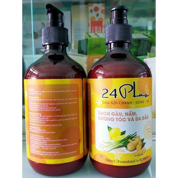 Dầu gội 24plus chanh gừng sả chai 500ml az008 tặng nón trùm ủ tóc