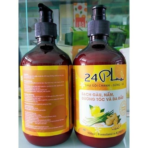 Dầu gội 24plus chanh gừng sả chai 500ml az008 tặng nón trùm ủ tóc