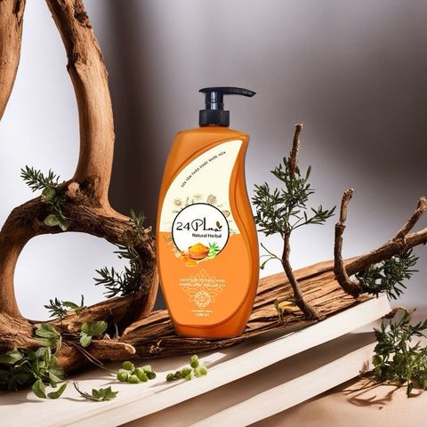 Sữa tắm thảo dược hương nước hoa 24Plus màu cam 1200ml - Tặng nón ủ tóc
