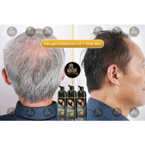 Dầu gội phủ bạc Sin Hair, dầu gội nhân sâm Nhật Bản Mẫu Mới  500ml tặng nón trùm ủ dày