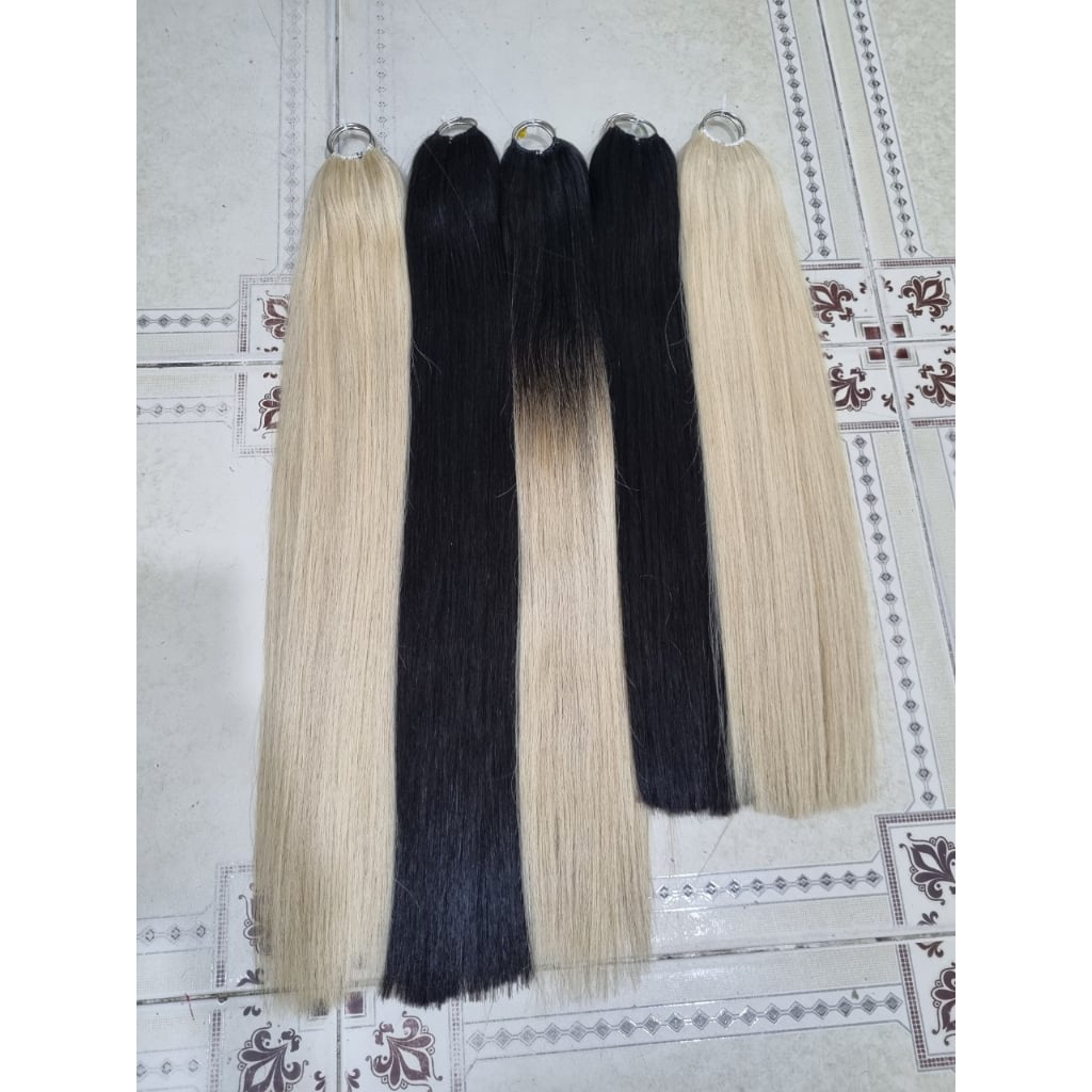 Tóc nối lông vũ 100% tóc thật đen - Tóc tẩy dày đều AZ008